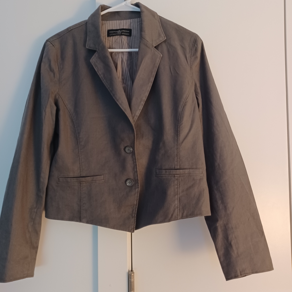 Peruvian Connection Linen Cotton Jacket 12 Green Khaki Lightweight